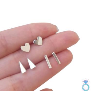 Imagem de Kit 3 brincos femininos geometricos prata 925 - Isa Roncari Joias