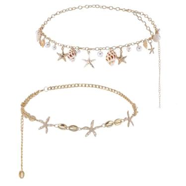 Imagem de PH PandaHall 2 correntes de cintura de estrela do mar concha para mulheres, correntes douradas para o corpo de praia, concha ajustável, estrela-do-mar, para praia, casamento, verão, férias, festa