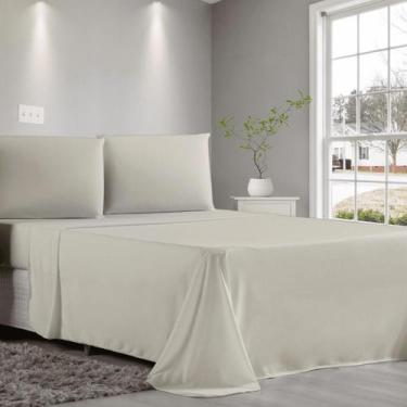 Imagem de Jogo De Lençol King 4 Peças Elástico Malha Algodão - Sonho e Arte, Beg