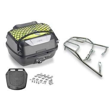 Imagem de Kit Baú 43L Monolock Adventure Givi E43nbr + Bagageiro Moto Titan 160 2016 A 2024 Cromado 59681 Aurorense
