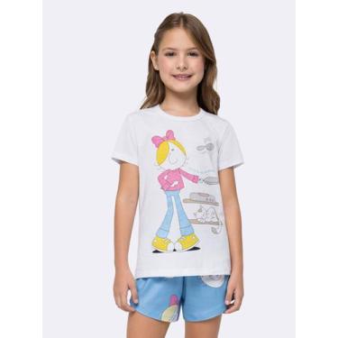 Imagem de Pijama Manga Curto Infantil Bia Faces Azul - Veggi, Branco, 2, Meninas