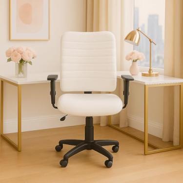 Imagem de Cadeira de Escritório Ergonômica Branca Feminina NR17 Giratória Apoio Lombar Executiva Diretor Secretária Home Office Braços Reguláveis Com Rodízios Altura Ajustavel
