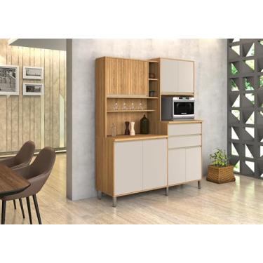 Imagem de Cozinha Gabi 8 Portas 1,96m Altura 1,57m Largura Ideal Para Espaços Compactos Área Gourmet Com Detalhe Ripado Moderno