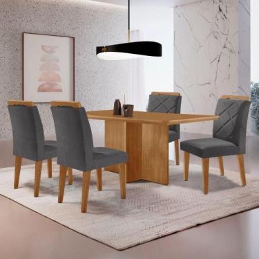Imagem de Mesa Olimpia 120 Mdf Com 4 Cadeiras Melissa Veludo Grafite Naturalle -