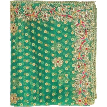 Imagem de Pano de fundo grande decorativo Chunari (Tamanho - 183 cm X 91 cm) Indiano Tradicional Cultural Chunni Festival Janmashtami Decoração Chunr MATA Ki Chunri para Estátua Chowki Aasan Mat Decoração de