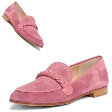 Imagem de MOOMMO Mocassins de camurça confortáveis para mulher, planos, quadrados, fechados, sem atacadores, com correia de malha, Oxford para escritório, trabalho, diário, casual, clube, motorista, sapatos