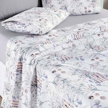 Imagem de Jogo Cama Lençol Maris Casal Padrão Percalle 200 Fios Estampado 4 Peças Protea Cinza