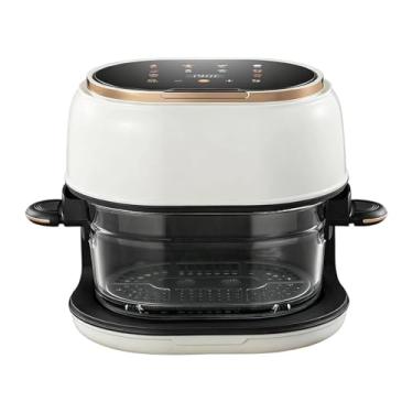 Imagem de Fenteer Fritadeira de ar com vidro visível, capacidade de 4 litros, menos óleo, resistente com janela de visualização de 360°, tela sensível ao toque digital, Branco