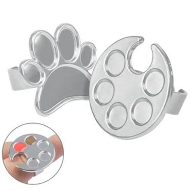 Imagem de HOTWE Mini paleta de manicure, 2 peças de anéis de paleta de cores de metal, ferramentas de pintura de arte de unhas, microblading e suprimentos de maquiagem semipermanente (2 estilos)