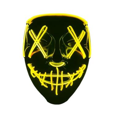 Imagem de Máscara LED Neon Purge, 5 Cores, 3 Modos de Iluminação, com Controle Portátil, Filme Uma Noite de Crime, Fantasia Terror Halloween, Festa à Fantasia, Cosplay, Baladas e Eventos Noturnos (Amarelo)