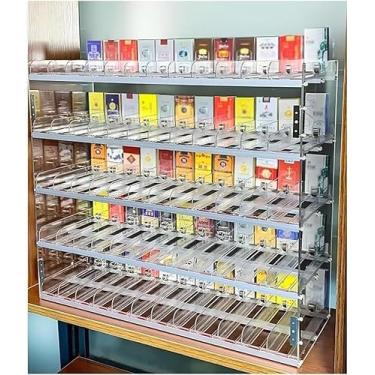 Imagem de Prateleira Da Cremalheira De Exposição Do Cigarro, Auto Suporte De Exposição Do Empurrador Do Cigarro, Armário De Exposição Fixado Na Parede, Prateleiras Ac, Clear, 110.5x29x93.2 cm