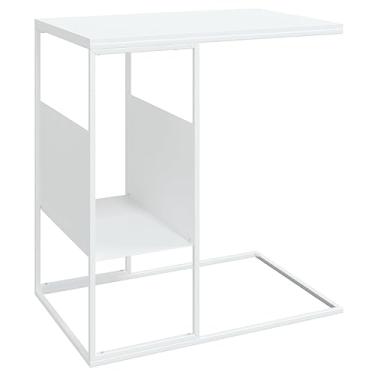 Imagem de vidaXL Mesa lateral de madeira branca – Mesa em forma de C com moldura de ferro com prateleira para sala de estar, quarto ou escritório