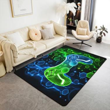 Imagem de Feelyou Tapete de área para gamer, controle de jogo, tapetes para sala de estar, 3 x 5, meninos, favo de mel, presentes decorativos, conjunto de tapetes decorativos, padrão de gamepad, azul, verde,