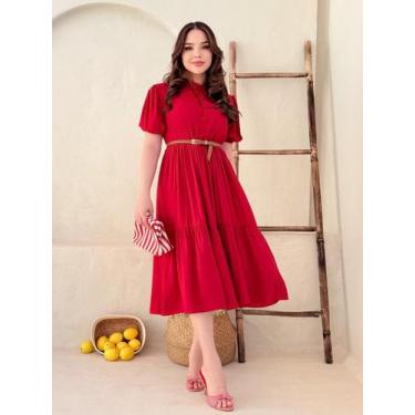 Imagem de Vestido Midi Social Soltinho para Trabalho Feminino Festa Básico Convi