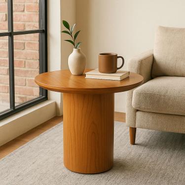 Imagem de Mesa Lateral Aracajú Redonda Acabamento Laminado Madeira