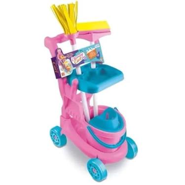 Imagem de Brinquedo Carrinho de Limpeza Infantil – Kit com Vassoura, Rodo, Balde e Mais – Colorido Brinquedo Educativo Menina e Menino com 6 Peças