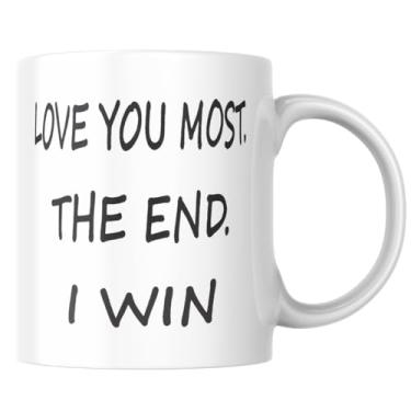 Imagem de Babimarkeebei Caneca de café de cerâmica branca Love You Most The End I Win de 325 ml - Presente bonito competitivo engraçado para casal para marido, esposa, namorado, namorada, aniversário, dia dos