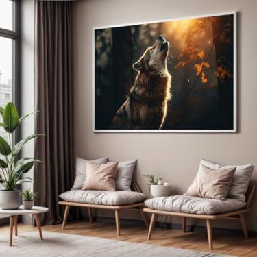 Imagem de Quadro com Moldura Sala Quarto Lobo Paisagem Decorativo Horizontal Grande Hall
