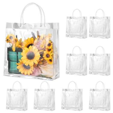 Imagem de Sacola de presente de plástico transparente com alça, sacola de presente de plástico de PVC reutilizável (20x8x20cm)(30 Pcs)