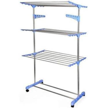 Imagem de Varal de Roupa Vertical Retrátil, Articulado, Dobrável com Rodas, Azul