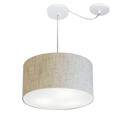 Imagem de Lustre Pendente Cilíndrico Com Desvio De Centro Md-4256 Cúpula Em Tecido 40x21cm Rustico Bege - Bivolt