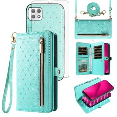 Imagem de Capa para celular T-Mobile Revvl 7 5G Carteira com zíper destacável com protetor de tela alça transversal Bling Flip suporte para cartão de crédito Tmobile Revvl7 T Mobile Revel Tmo Revell Rebel