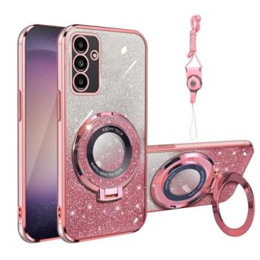 Imagem de Motadalo Capa para Samsung Galaxy A13-5G/A04s TPU macio luxuoso chapeamento brilhante transparente para mulheres à prova de choque magnético com suporte [cartão e alça de glitter] capa de proteção