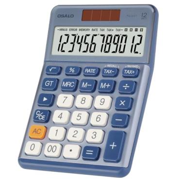 Imagem de Pendancy Calculadora pequena de escritório com impostos +/- para cálculo de impostos, visor LCD grande de 12 dígitos, energia da bateria solar, design portátil durável, contabilidade financeira para