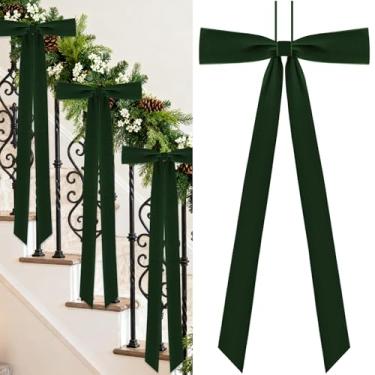 Imagem de ElasignShopo 12 peças grande laço de veludo de Natal 25,5 x 83,5 cm laços de escada de Natal vintage fita de veludo laços de grinalda enfeites de enfeite de árvore de Natal para guirlanda de Natal