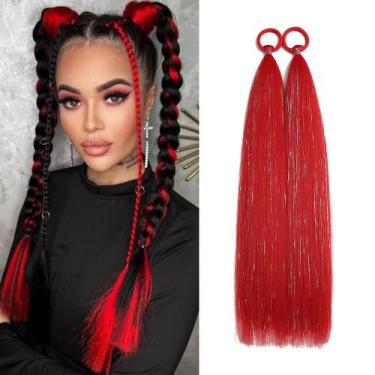 Imagem de Extensões de rabo de cavalo Szphoxer, cabelo sintético, vermelho, 20 c