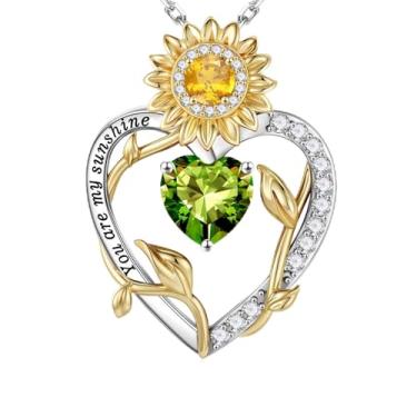 Imagem de Iefil Presentes de girassol para mulheres - Colar com pingente de coração de girassol em prata esterlina S925 para mulheres, presentes de aniversário para esposa, colares You Are My Sunshine, joias