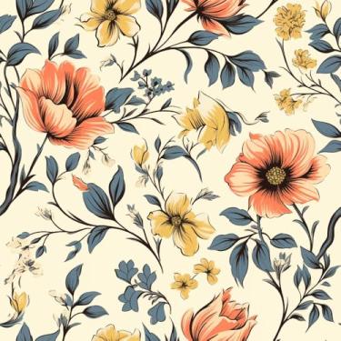 Imagem de Papel de parede floral vintage amarelo/laranja 45 x 300 cm para quartos, banheiros, salas de jantar, cozinhas, vestiários, corredores