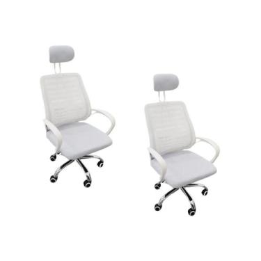 Imagem de Kit 2 Cadeiras Escritório Diretor Mesh Encosto Branco + E-book - Ofici