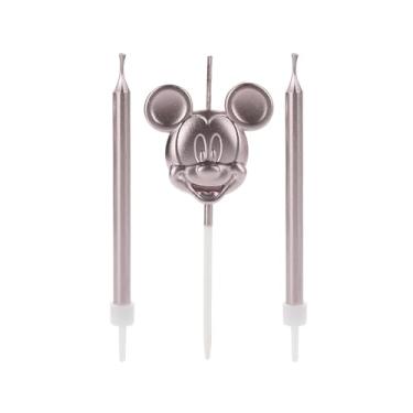 Imagem de Vela Aniversário Mickey Rosto Metalizado Silver Festa 10cm 3 Peças (Rose Gold)