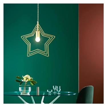 Imagem de Lustre de ferro forjado E27 em forma de estrela, preto/dourado, moderno, luminária de teto para sala de jantar, com iluminação de cabeceira para quarto, decoração