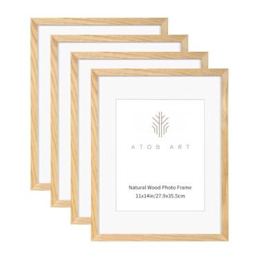 Imagem de ATOBART Porta-retrato 28 x 35,5 cm, pacote com 4, madeira natural texturizada com moldura de 0,78 polegadas de espessura, vidro temperado HD, mesa e visor de parede