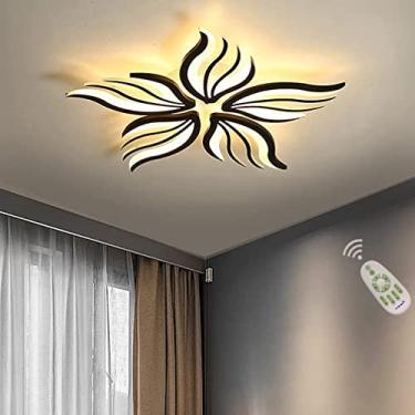 Imagem de Lustre moderno com design de flores regulável, luminária de teto com controle remoto, iluminação acrílica elegante para quarto, sala de estar e sala de jantar (preto Ø75cm)