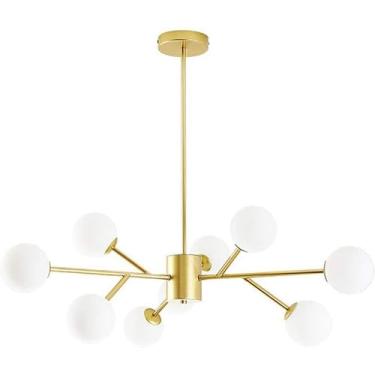 Imagem de Lustre Lustre Moderno Vidro Fosco Pendente Luz G9 Lustres Luminárias de Teto Preto e Dourado para Sala de Estar, Cozinha, Quarto, Sala de Jantar Decoração de Casa Lâmpada, Dourado 9 cabeças