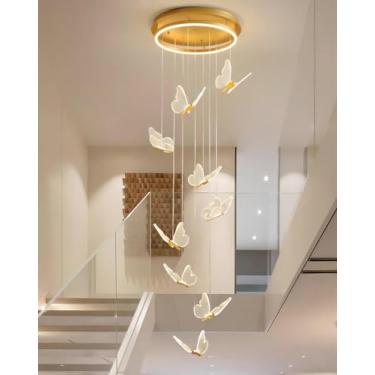 Imagem de Lustres LED para entrada, sala de estar, teto alto, lustre acrílico, borboleta, grande, luzes pendentes de teto, luminária moderna, sala de jantar, corredor, escada, luzes LED, luz regulável