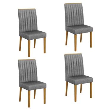 Imagem de Conjunto 4 Cadeiras para Sala de Jantar Pés em Madeira Maciça Mari Bege