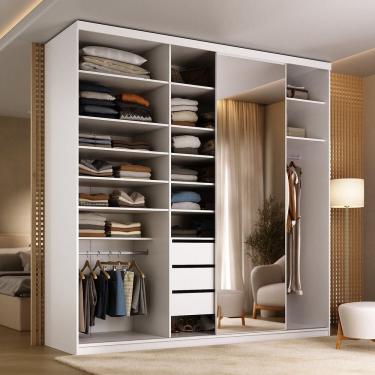 Imagem de Guarda-roupa Closet Casal 100% Mdf Bp 208cm com 1 Porta Espelho 3 Gavetas Sion Branco
