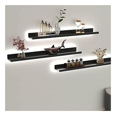 Imagem de Prateleiras flutuantes luz LED incorporada montada na parede, prateleiras emissores de luz montadas na parede de metal prateleira de exibição criativa para barra de entrada bancada sala de estar casa