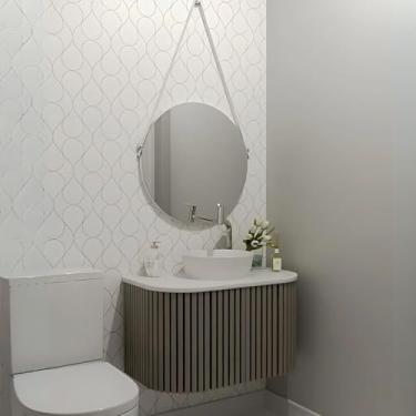 Imagem de Gabinete de Banheiro Mdf Ripado C/Cuba e Espelho Redondo (Santiago/Branco)