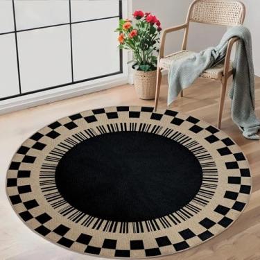 Imagem de Lacomfy Tapete xadrez de juta, 1,2 m, redondo, moderno, interior, exterior, casa de fazenda, lavável, antiderrapante, fino, neutro, tapete para sala de estar, pátio, crianças, animais de estimação