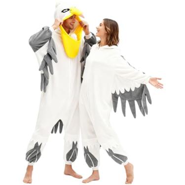 Imagem de MZMZZU Pelican macacão adulto pássaro branco animal pijama fantasia cosplay casa roupa de dormir para mulheres homens, Macacão Pelicano, M