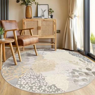 Imagem de DEXDE Tapete redondo de 1,5 m, lavável, tapete circular, floral, floral, grande, antiderrapante, para quarto, banheiro, entrada, quarto de crianças, escritório, sala de jantar, cinza