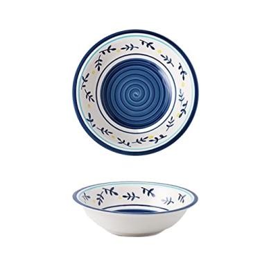 Imagem de WYUYIWH Tigela de cerâmica tigela de macarrão padrão pintado à mão utensílios de mesa de cerâmica tigela de sopa grande tigela de salada tigela de ramen (cor: A)