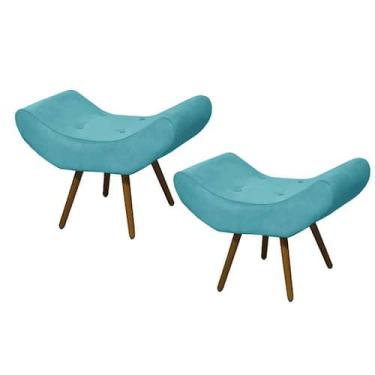 Imagem de Kit 02 Puffs Banqueta Emília Em Suede Liso Azul Turquesa - DS Móveis