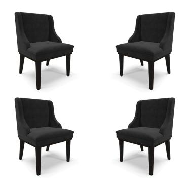Imagem de Kit 4 Cadeiras Decorativas Sala de Jantar Base Fixa de Madeira Firenze Suede Preto G19 - Gran Belo