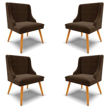 Imagem de Kit 4 Cadeiras Decorativas Sala de Jantar Pés Palito de Madeira Firenze Suede Marrom/Natural G19 - Gran Belo